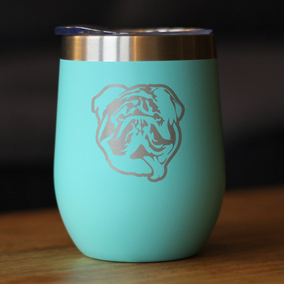 Bulldog Wine Tumbler with Sliding Lid - Stemless Stainless Steel Insulated Cup - English Bulldogs Outdoor Camping Mug