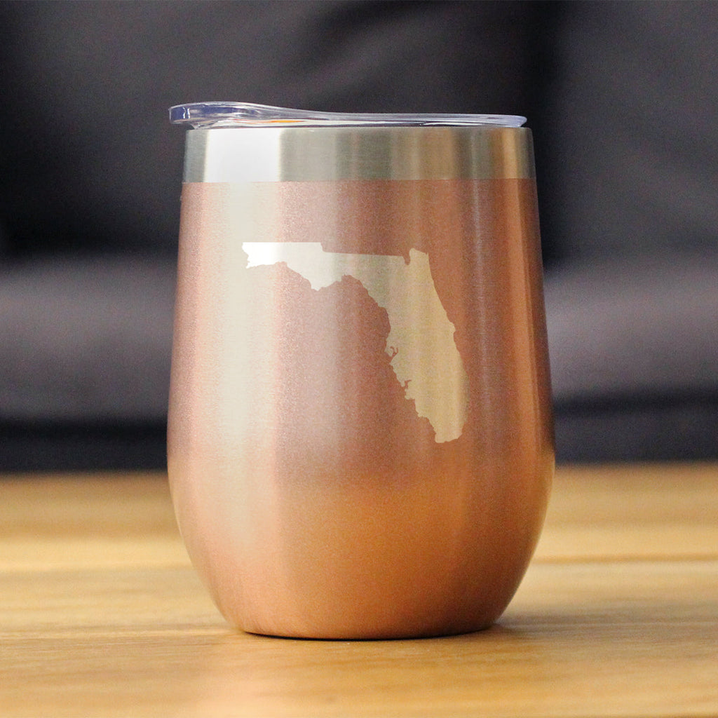 Florida State Outline - Wine Tumbler Glass with Sliding Lid - Stainless Steel Insulated Mug - State Themed Outdoor Camping Gifts For Floridians