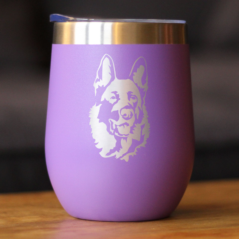 German Shepherd - Wine Tumbler with Sliding Lid - Stemless Stainless Steel Insulated Cup - German Shepherds Outdoor Camping Mug