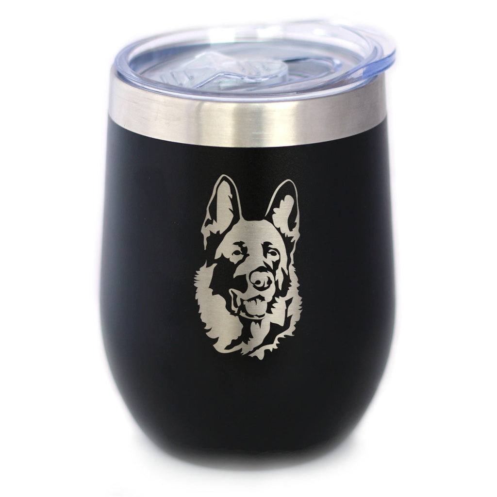 German Shepherd - Wine Tumbler with Sliding Lid - Stemless Stainless Steel Insulated Cup - German Shepherds Outdoor Camping Mug