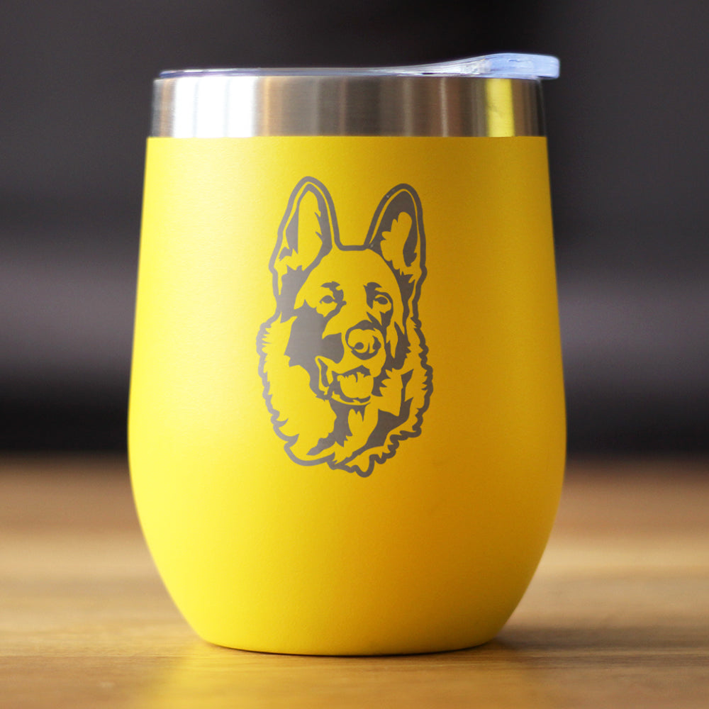 German Shepherd - Wine Tumbler with Sliding Lid - Stemless Stainless Steel Insulated Cup - German Shepherds Outdoor Camping Mug