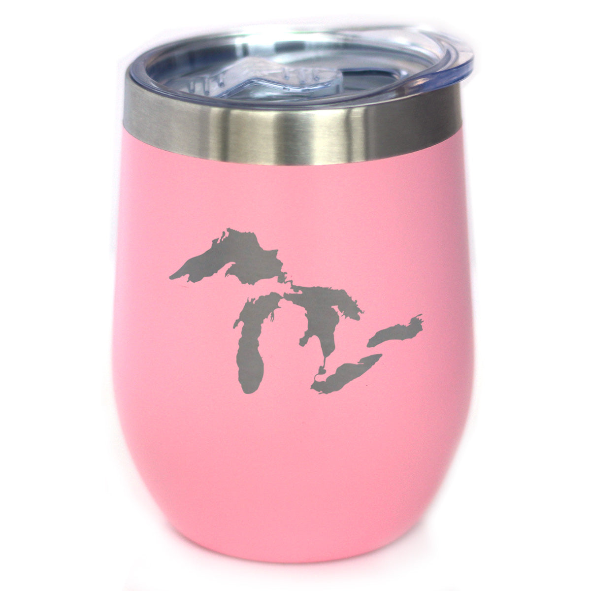 Great Lakes Map Wine Tumbler with Sliding Lid - Stemless Stainless Steel Insulated Cup - Cute Outdoor Camping Mug