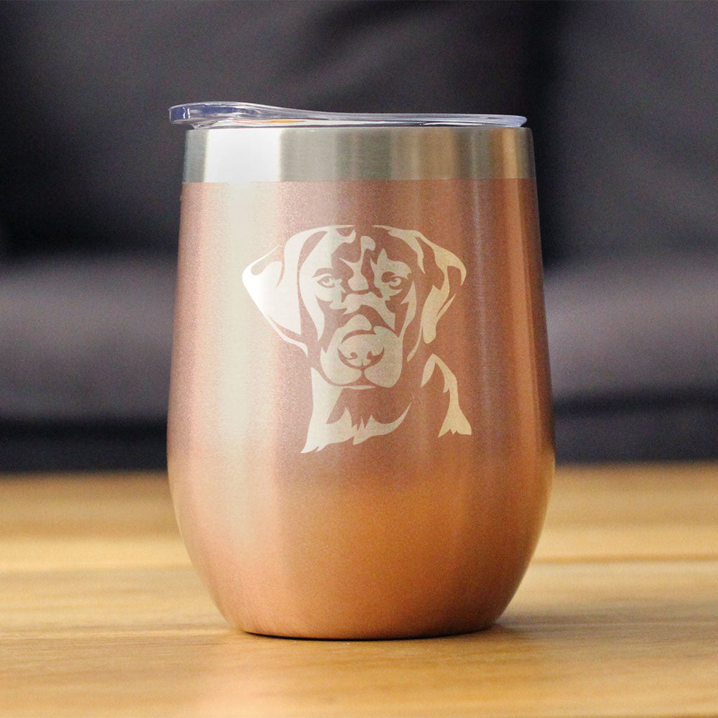 Black Lab Face Wine Tumbler with Sliding Lid - Stemless Stainless Steel Insulated Cup - Labrador Retriever Outdoor Camping Mug