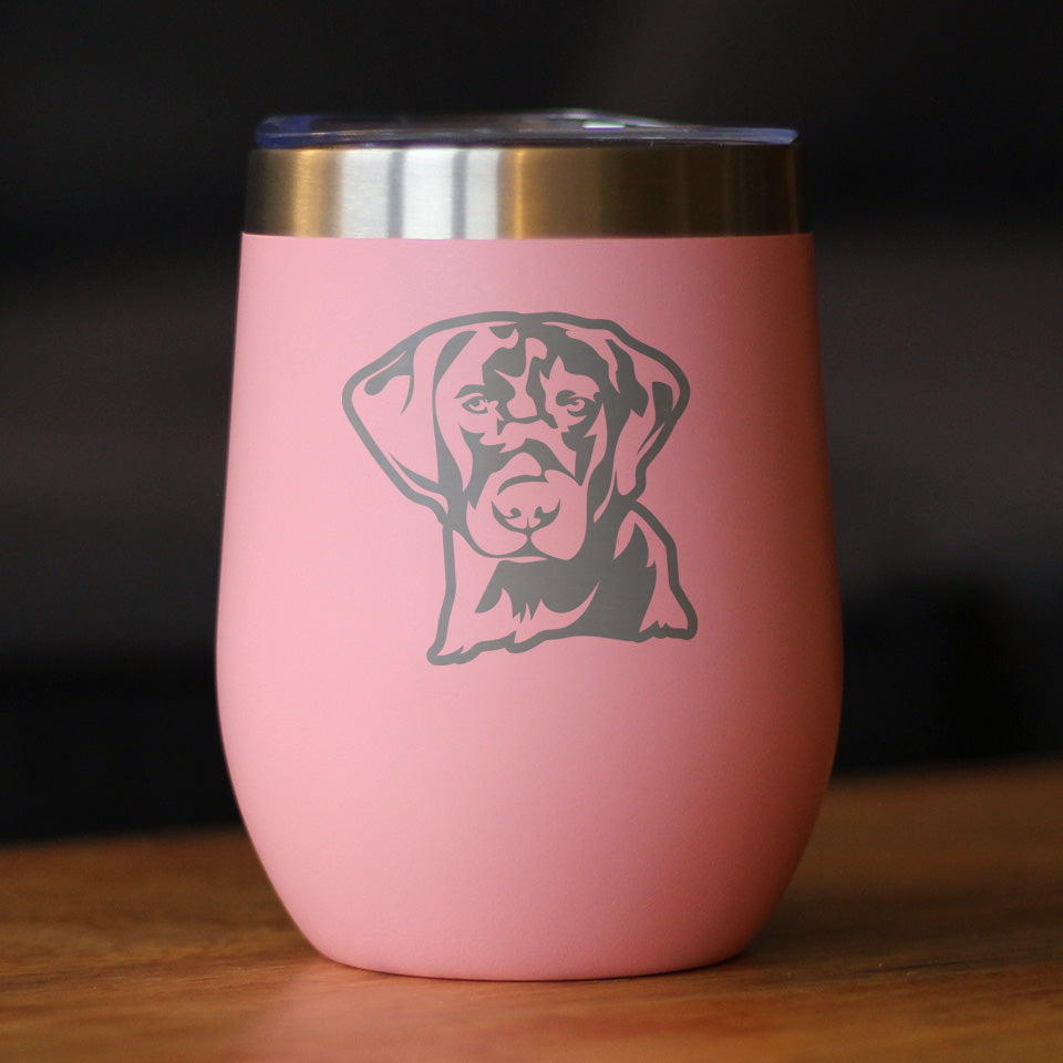 Black Lab Face Wine Tumbler with Sliding Lid - Stemless Stainless Steel Insulated Cup - Labrador Retriever Outdoor Camping Mug
