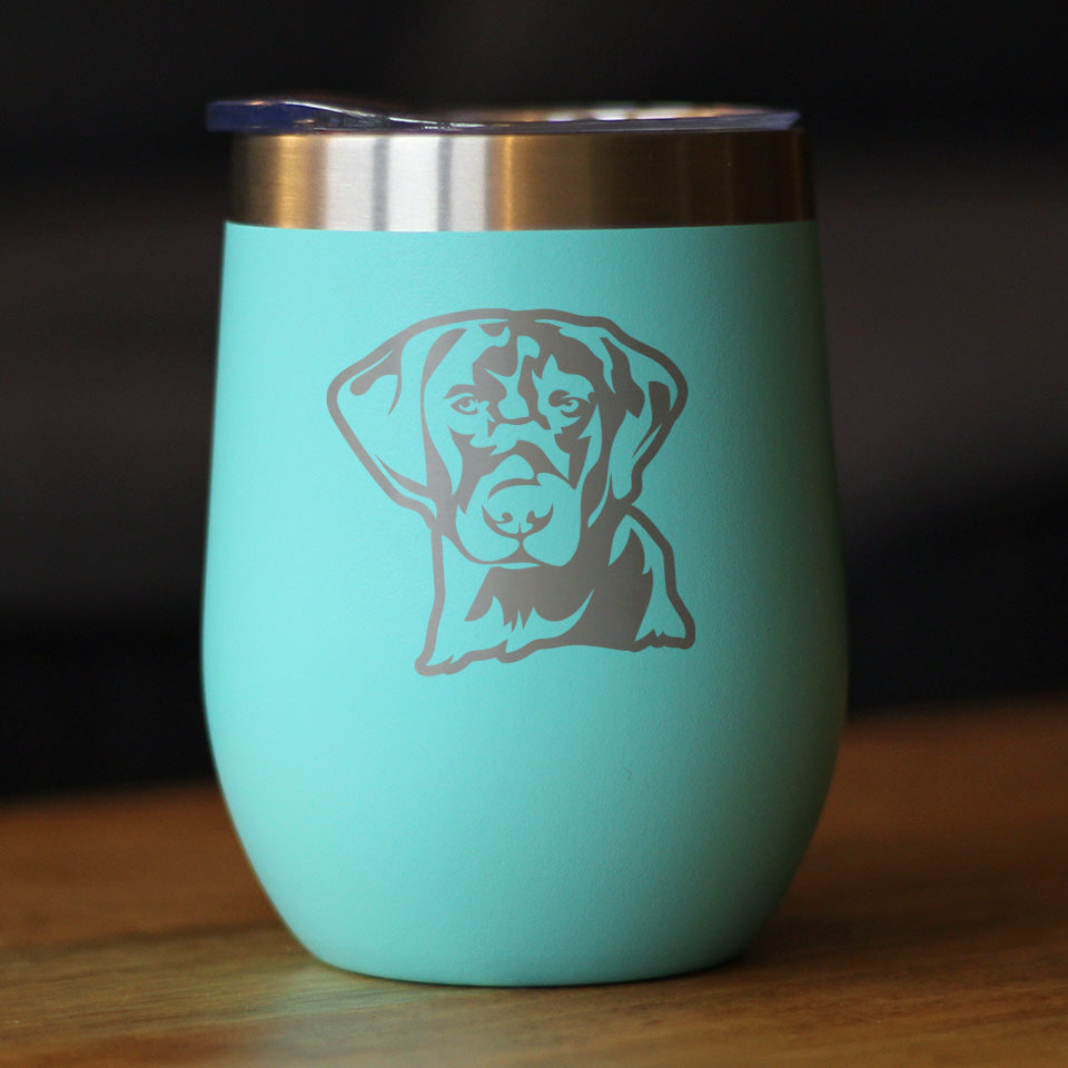 Black Lab Face Wine Tumbler with Sliding Lid - Stemless Stainless Steel Insulated Cup - Labrador Retriever Outdoor Camping Mug