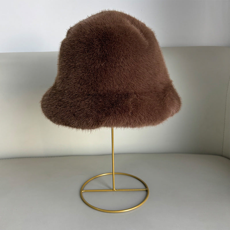 Pure Color Short-haired Plush Fishing Hat For Autumn And Winter, Korean Style, Versatile For Outdoor Activities, Warm And Protective For The Ears