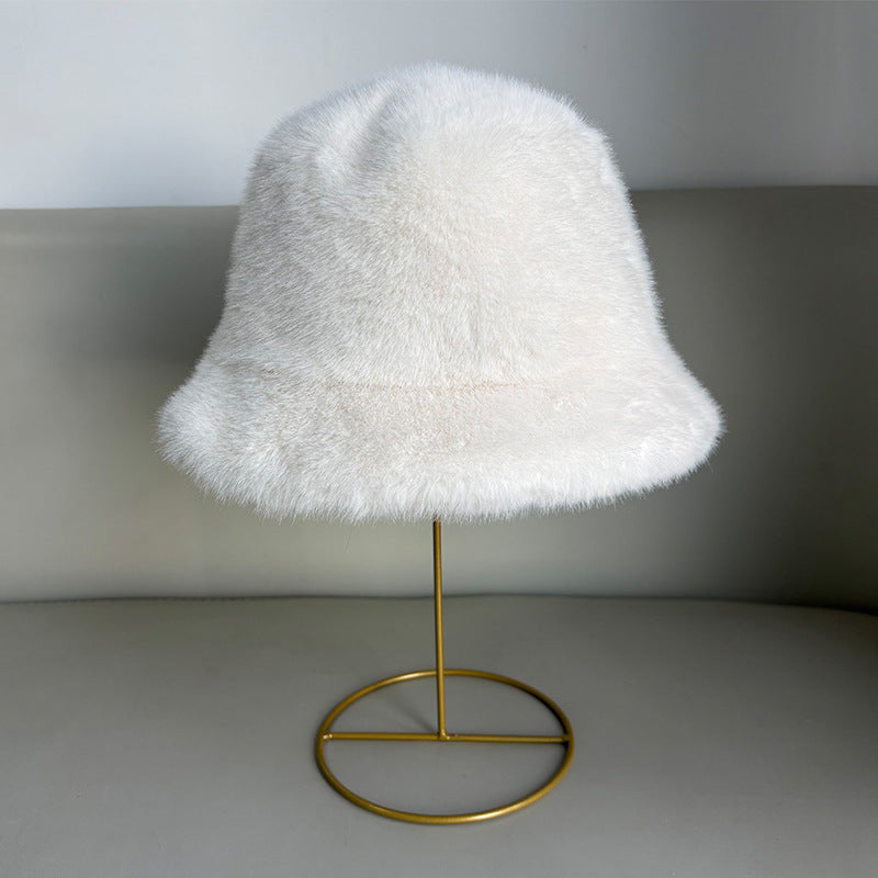 Pure Color Short-haired Plush Fishing Hat For Autumn And Winter, Korean Style, Versatile For Outdoor Activities, Warm And Protective For The Ears