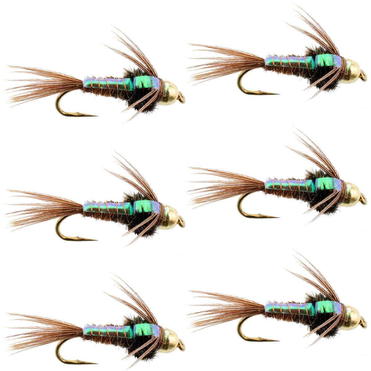 Tungsten Bead Head Flash Back Pheasant Tail Nymph 6 Flies Size 18