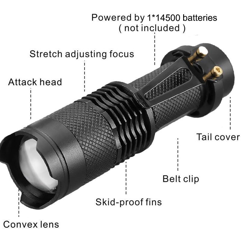 Adjustable Rechargeable Water Resistant Super Bright Mini Handheld Flashlights LED Zoomable Flashlight For Camping Fishing  Bicycle Light Kids Indoor Outdoor Hiking