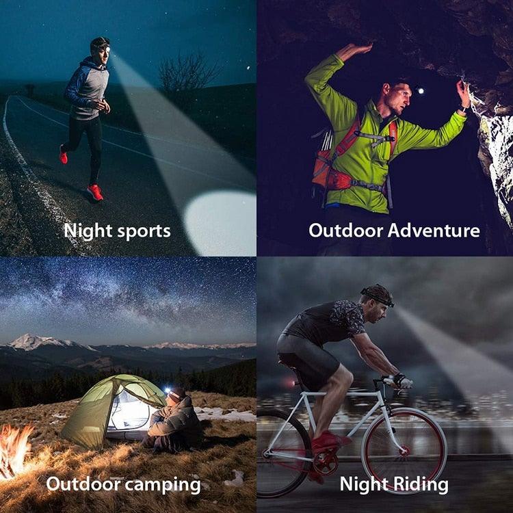 Adjustable USB Rechargeable IR Sensor Super Bright Headlight Battery For Long Working Time LED Headlamp Fishing  Waterproof Head Light Lamp Perfect For Running  Camping