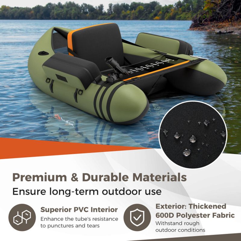 Inflatable Fishing Float Tube with Pump Storage Pockets and Fish Ruler