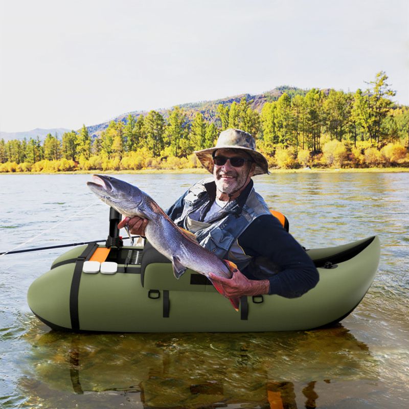 Inflatable Fishing Float Tube with Pump Storage Pockets and Fish Ruler