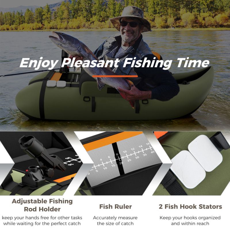 Inflatable Fishing Float Tube with Pump Storage Pockets and Fish Ruler