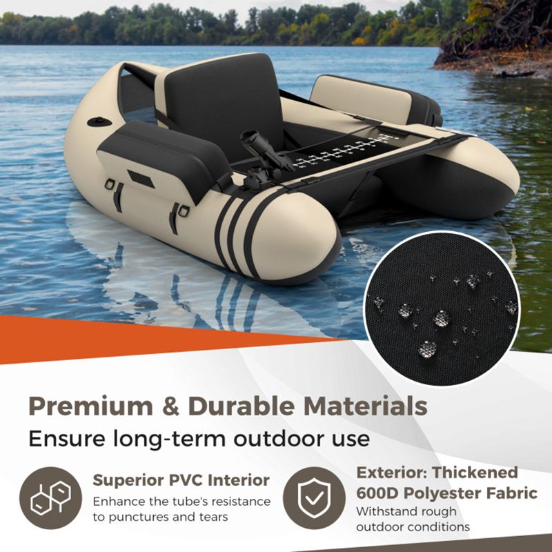 Inflatable Fishing Float Tube with Pump Storage Pockets and Fish Ruler