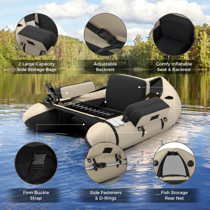 Inflatable Fishing Float Tube with Pump Storage Pockets and Fish Ruler