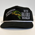 ON WEEKENDS I HOOK UP WITH BIG GIRLS WHO SWALLOW Funny Fishing Black SnapBack White Rope Golf Hat Cap Custom Embroidered