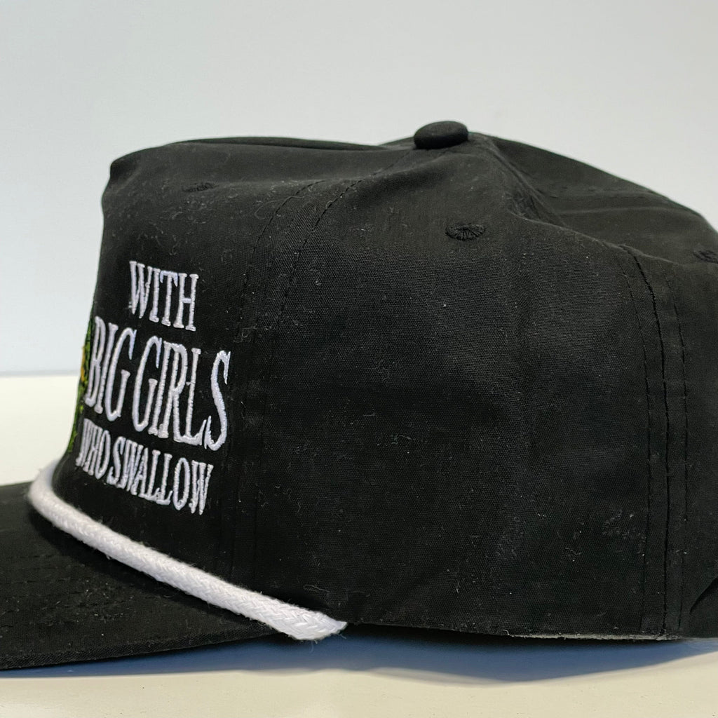 ON WEEKENDS I HOOK UP WITH BIG GIRLS WHO SWALLOW Funny Fishing Black SnapBack White Rope Golf Hat Cap Custom Embroidered