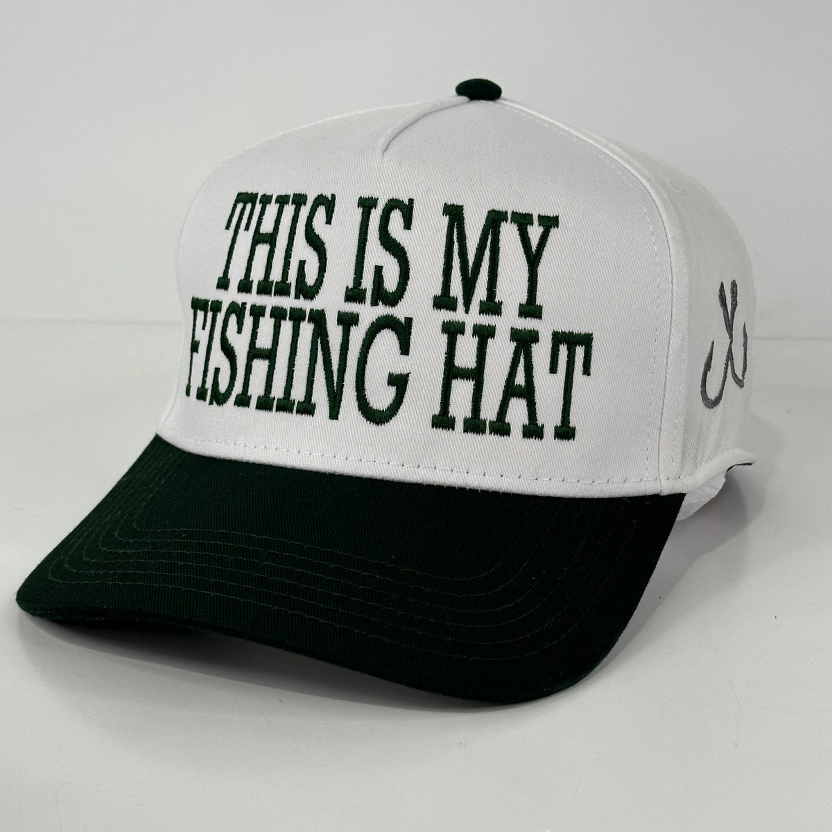 This is my fishing hat white crown green brim SnapBack Hat Cap Custom embroidered