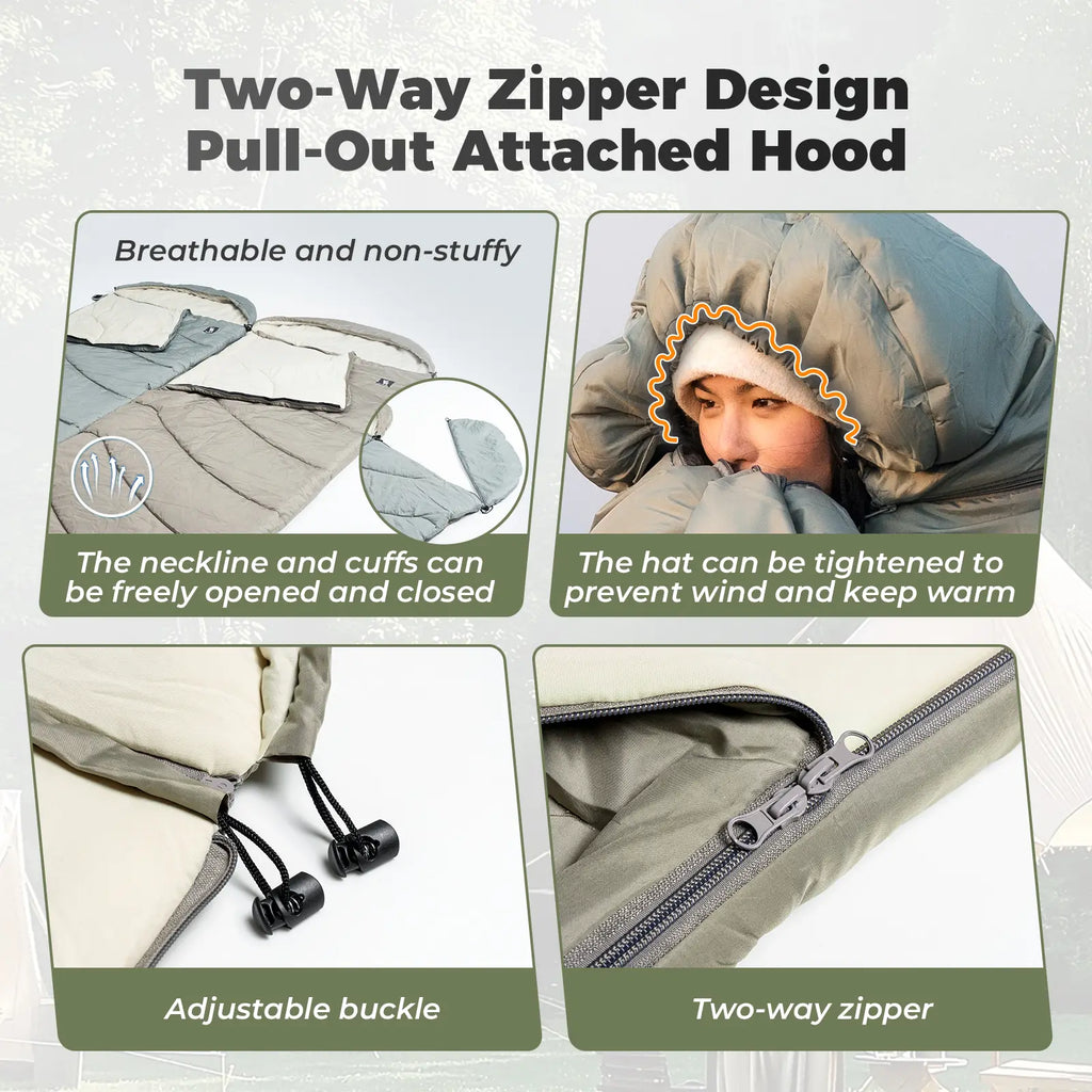 Cotton Envelope Portable Backpacking Sleeping Bag for Outdoor Camping with Compression Sack