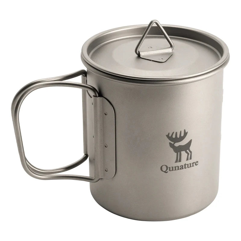 Pure Titanium Folding Mug Lightweight Durable with Lid for Outdoor Camping