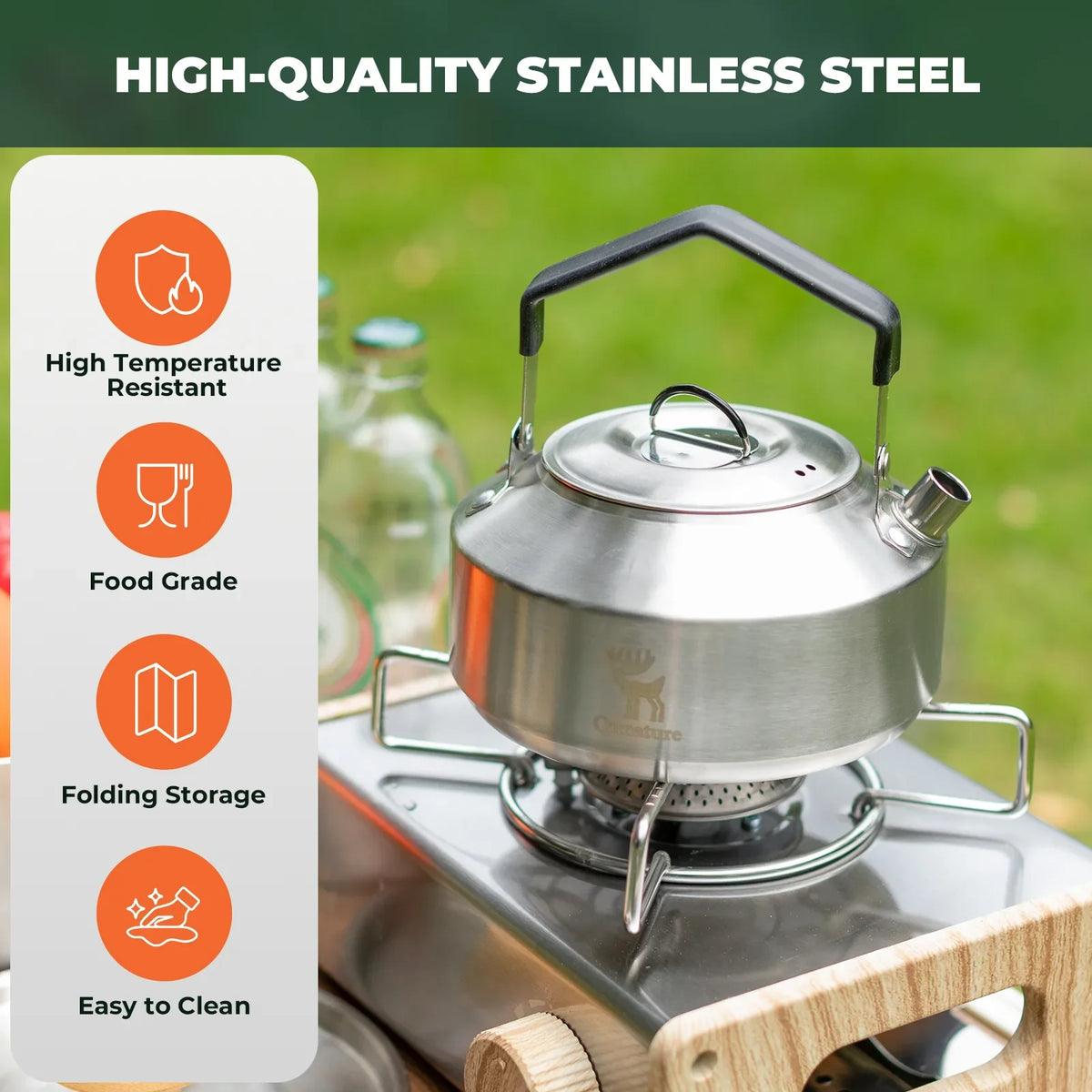 Stainless Steel Tea Set with Foldable Pot and Kettle for Outdoor Adventures