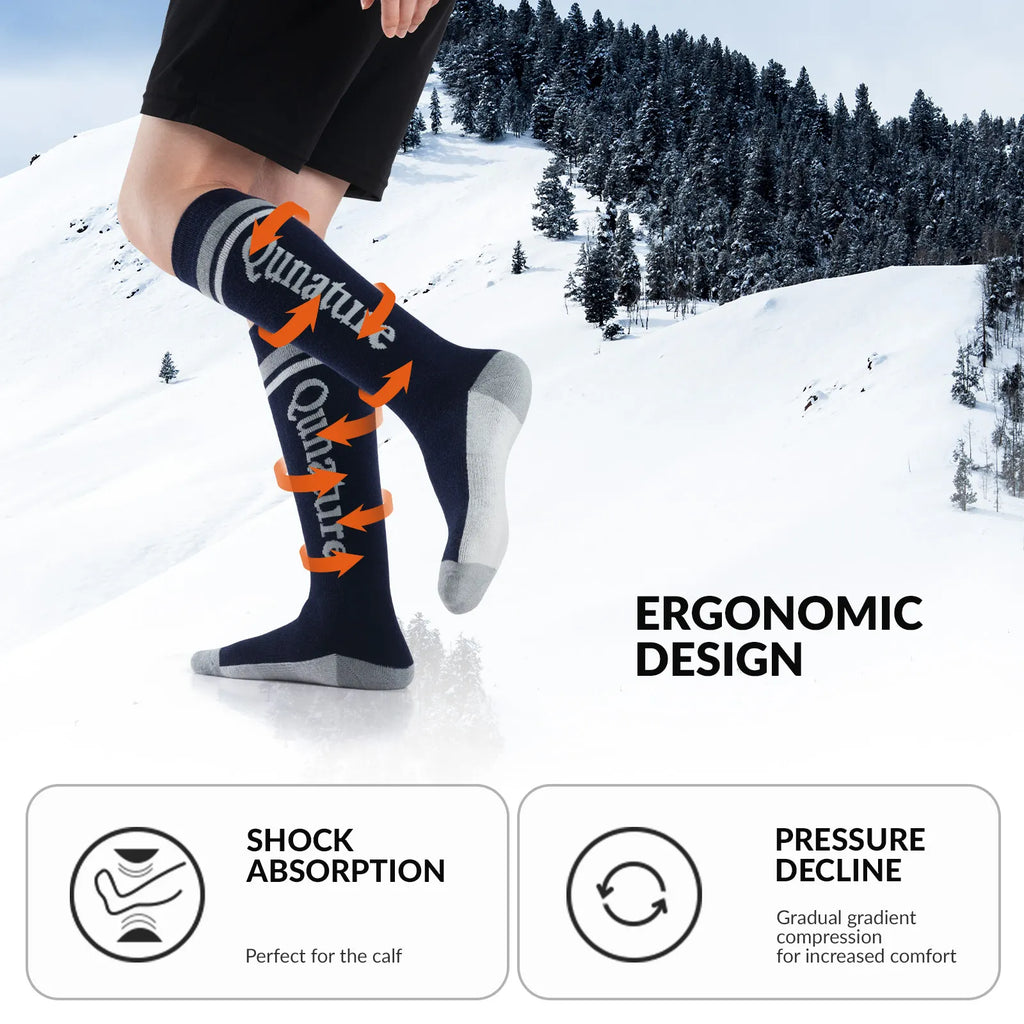 Thermal Wool Blend Ski Socks, Cold Weather Knee-high Warm Socks for Winter