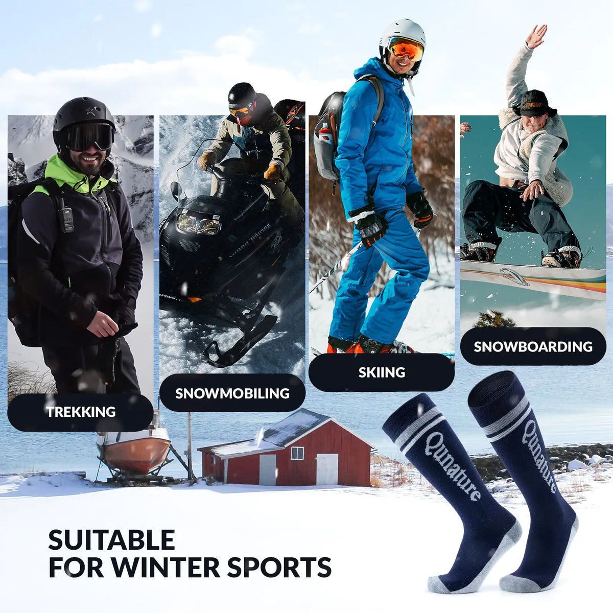 Thermal Wool Blend Ski Socks, Cold Weather Knee-high Warm Socks for Winter