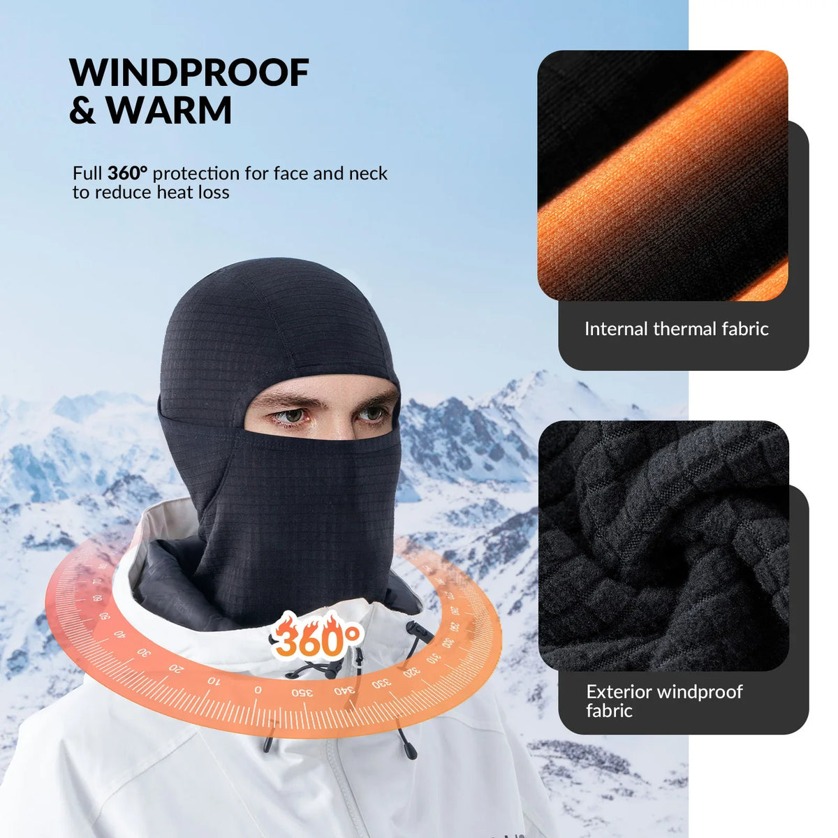 Waffle Grid Hooded Mask with Full-Face Cold Protection & Comfort Fit