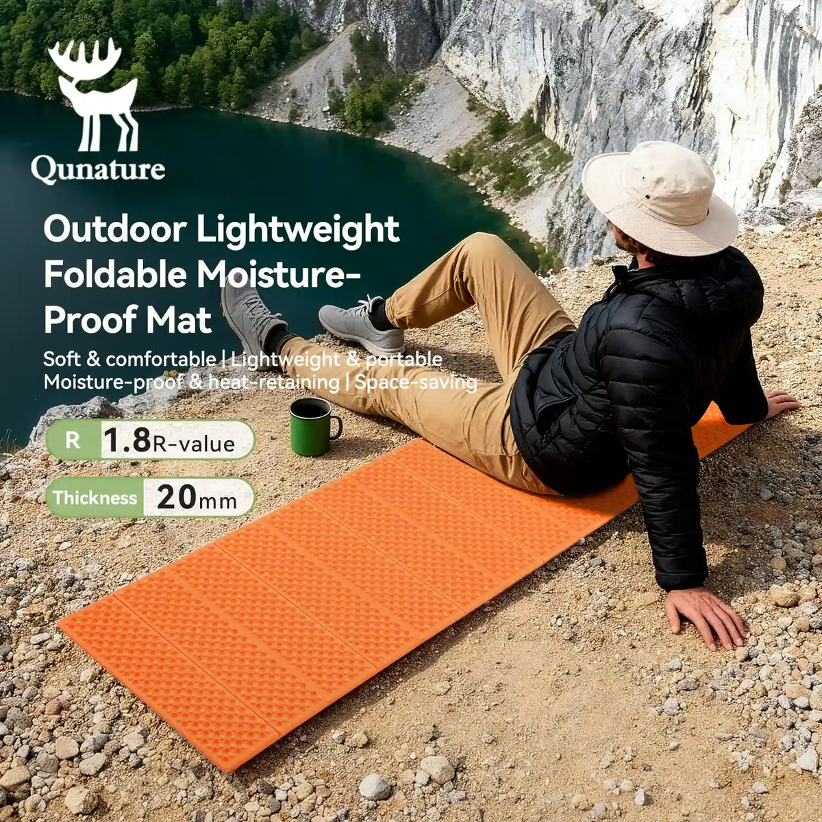Ultralight Folding Sleeping Pad Waterproof R-Value 1.8 for Camping & Hiking