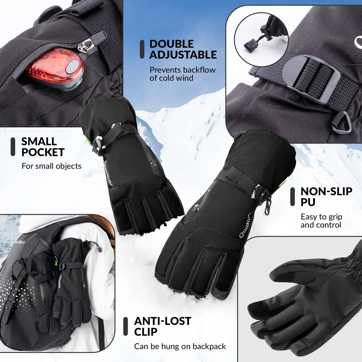 Waterproof Insulated Split-Finger Ski Gloves with Touchscreen Design