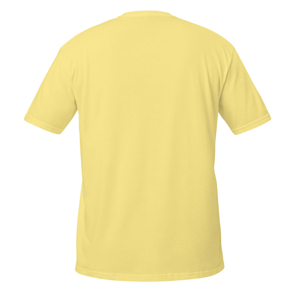 Good Days Start at the Lake Fishing Tee in cornsilk, back view