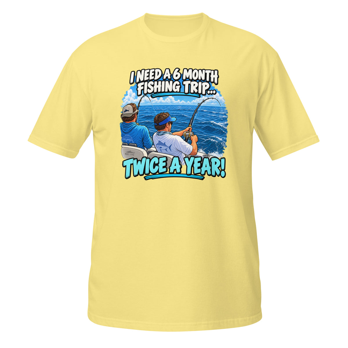 Twice a Year Fishing Trip Tee in cornsilk, front view