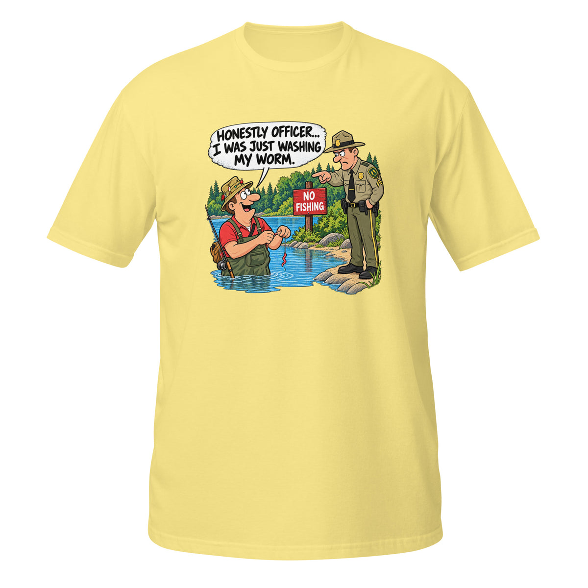 Honestly Officer I Was Just Washing My Worm Tee in cornsilk, front view