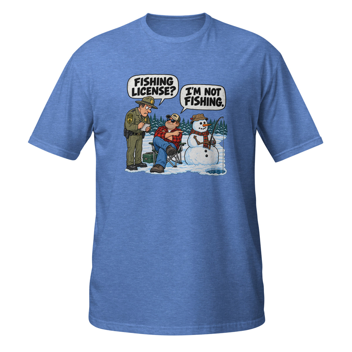 Fishing License? I’m Not Fishing Tee in heather royal, front view