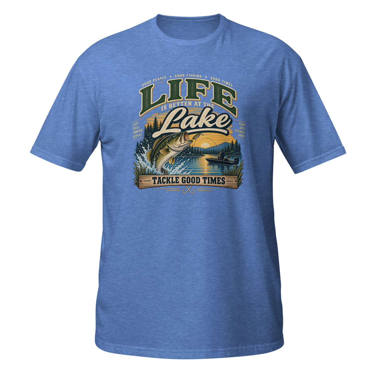 Tackle Good Times at the Lake Tee in heather royal, front view