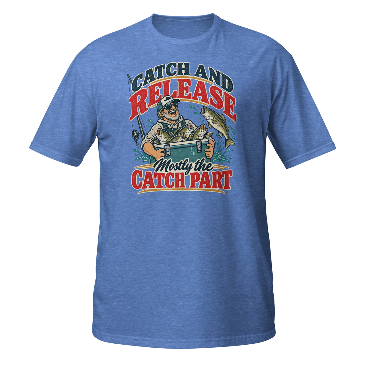 Catch and Release Mostly the Catch Part Tee in heather royal, front view