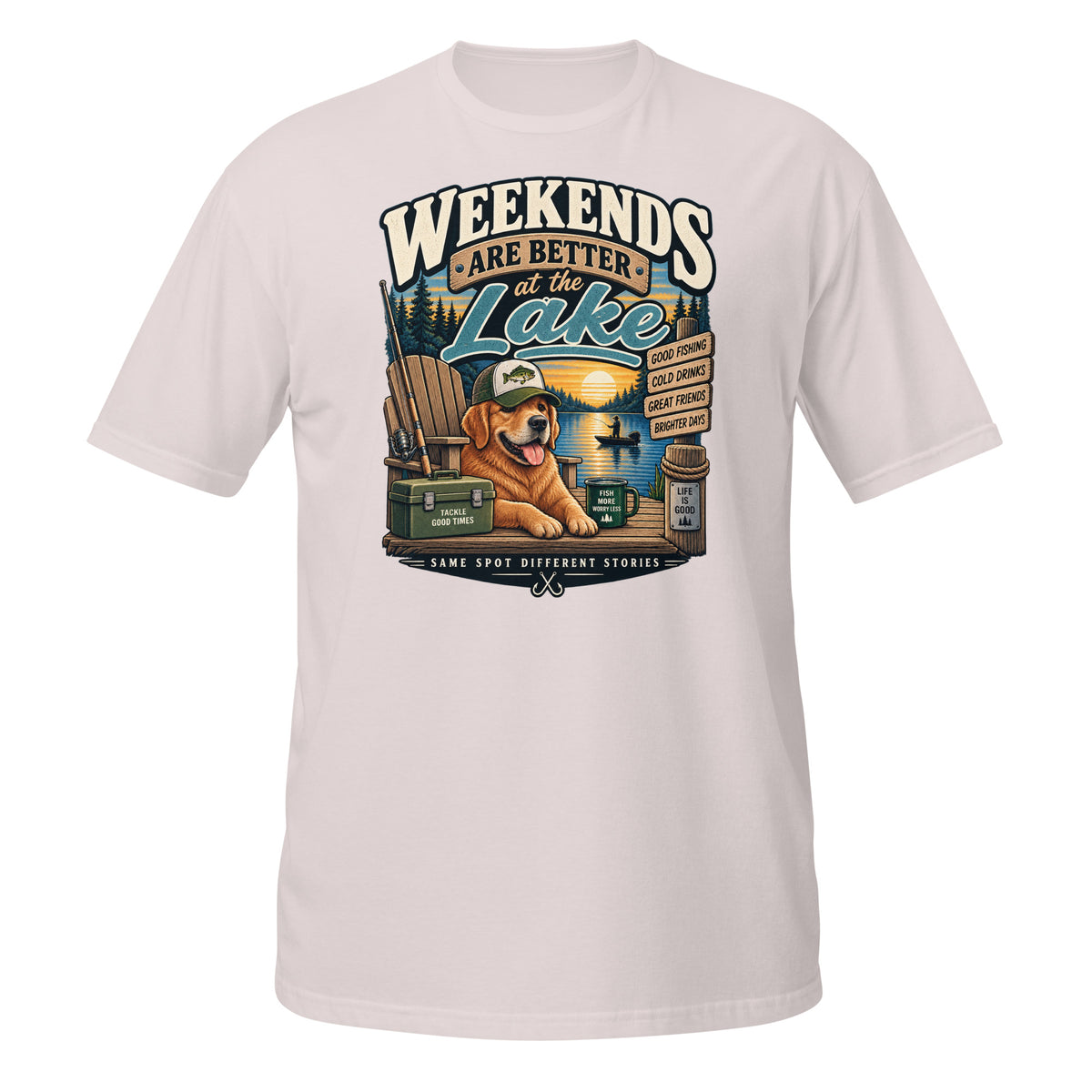 Weekends Are Better at the Lake Fishing Tee in ice grey, front view
