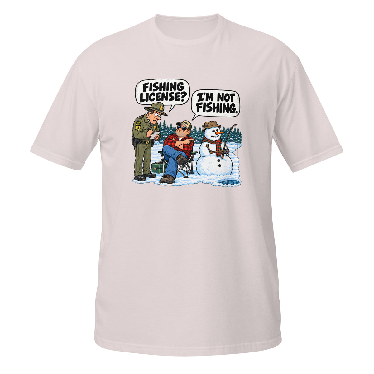 Fishing License? I’m Not Fishing Tee in ice grey, front view