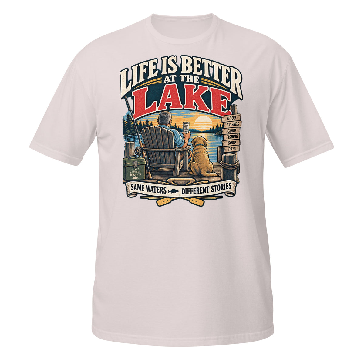 Life Is Better at the Lake Fishing Tee in ice grey, front view