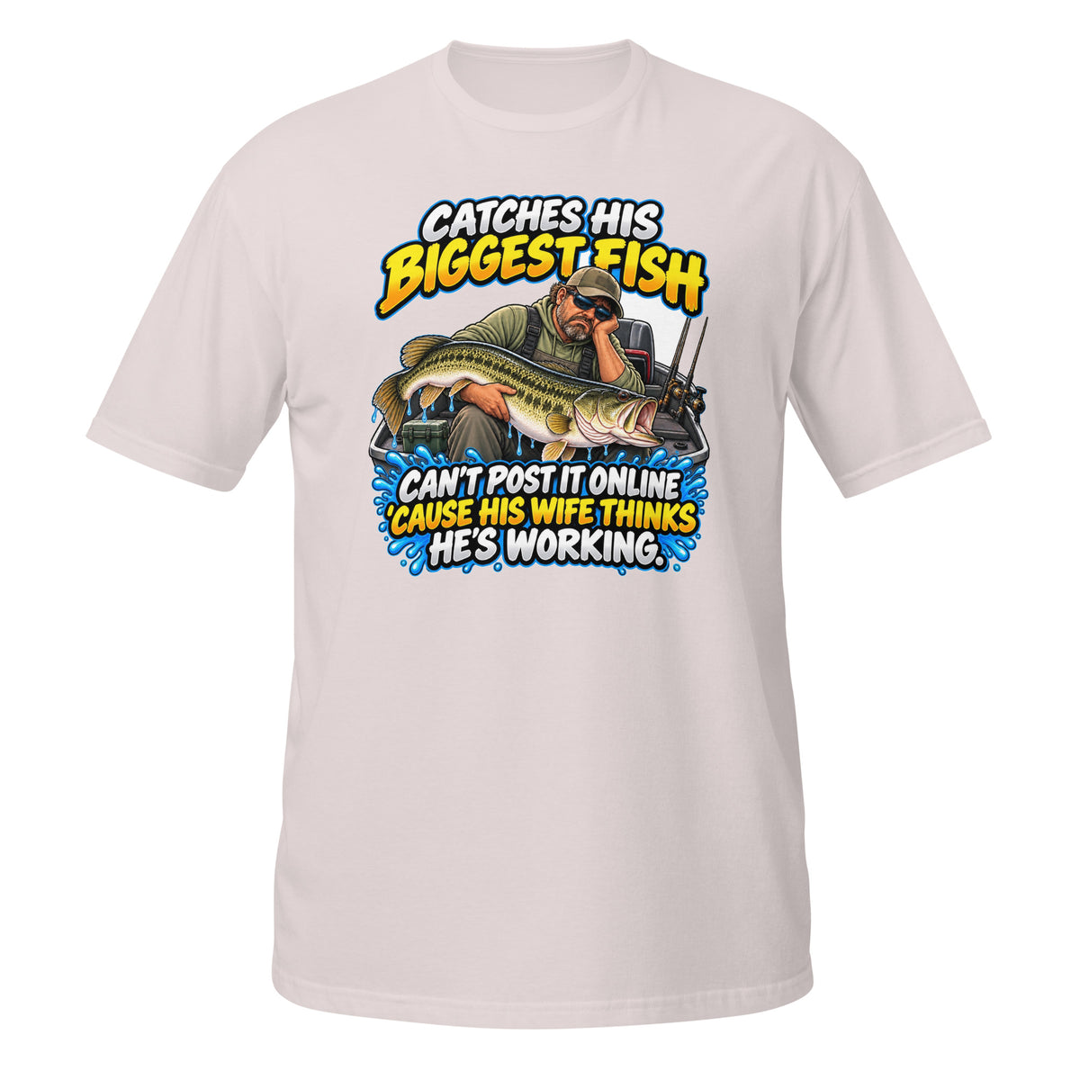 Can’t Post It Online Fishing Tee in ice grey, front view