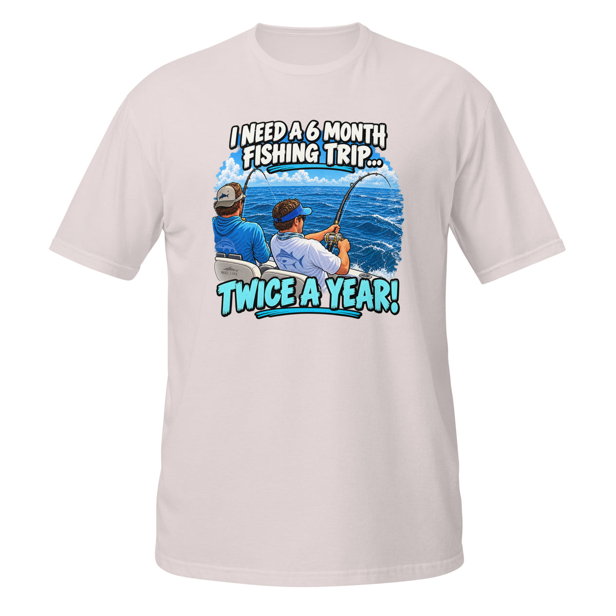 Twice a Year Fishing Trip Tee in ice grey, front view