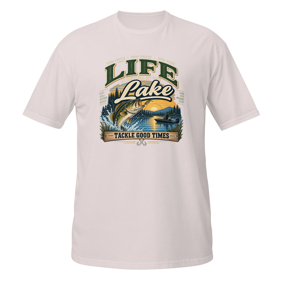 Tackle Good Times at the Lake Tee in ice grey, front view