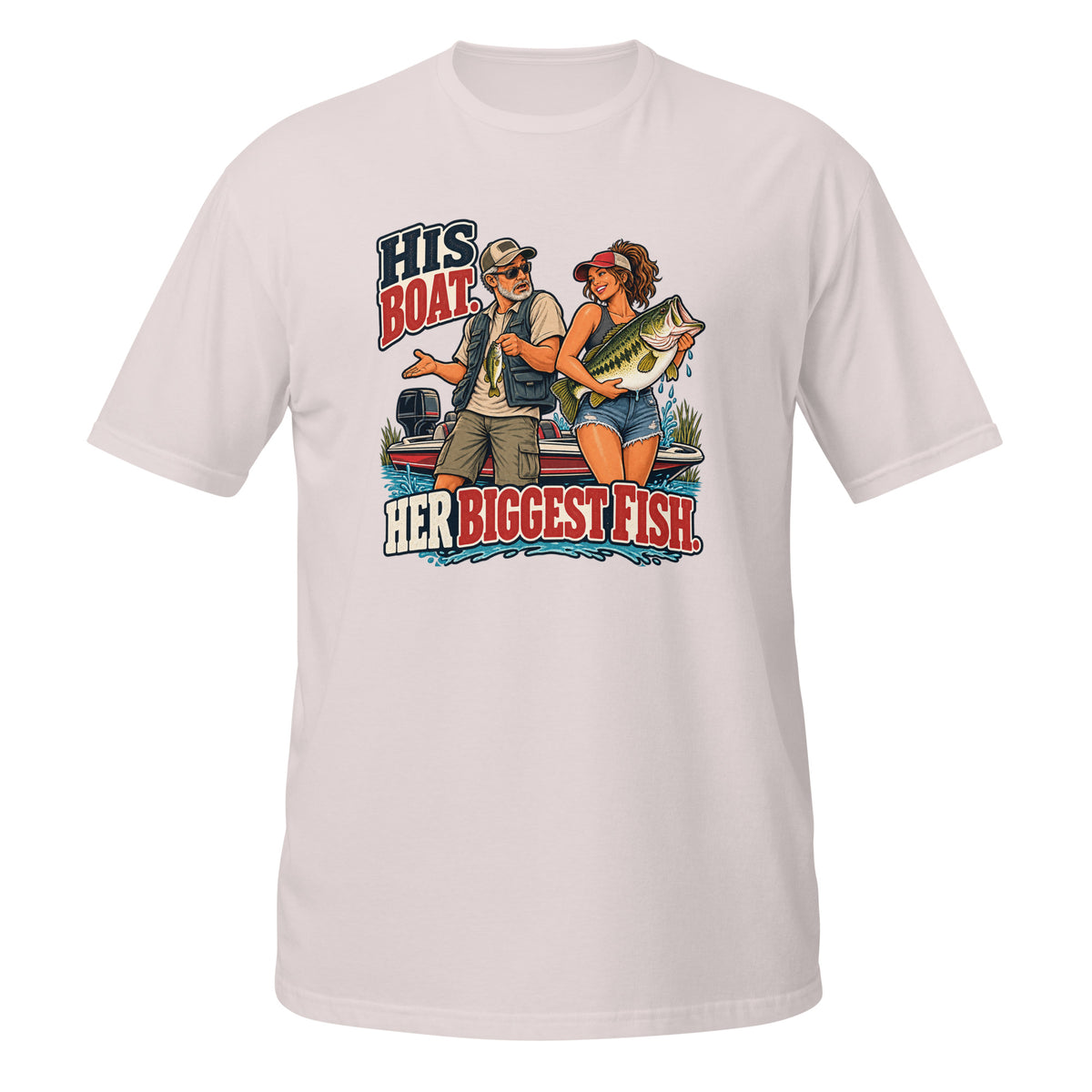 His Boat Her Biggest Fish Tee in ice grey, front view