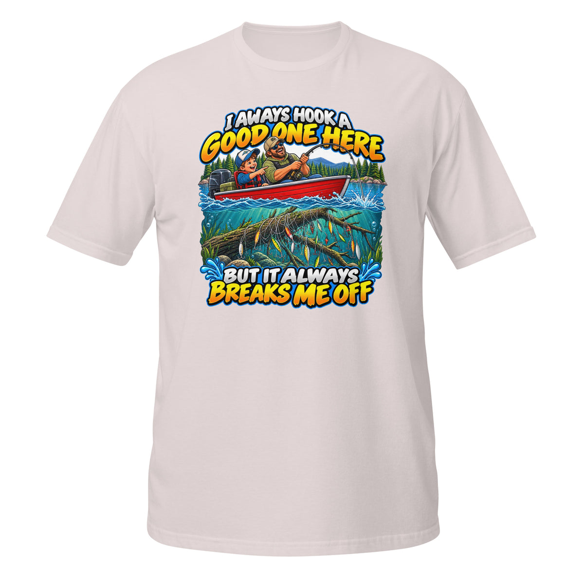 I Always Hook a Good One Here Tee in ice grey, front view