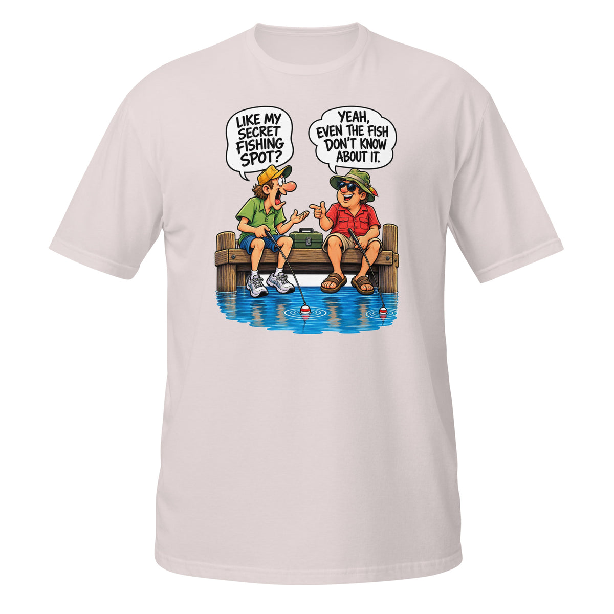 Even the Fish Don’t Know My Secret Spot Tee in ice grey, front view
