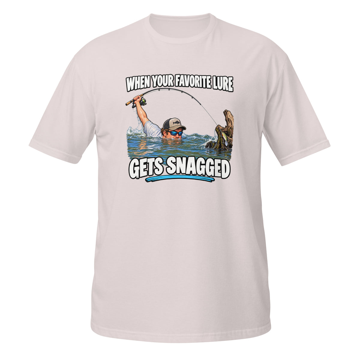 When Your Favorite Lure Gets Snagged Tee in ice grey, front view