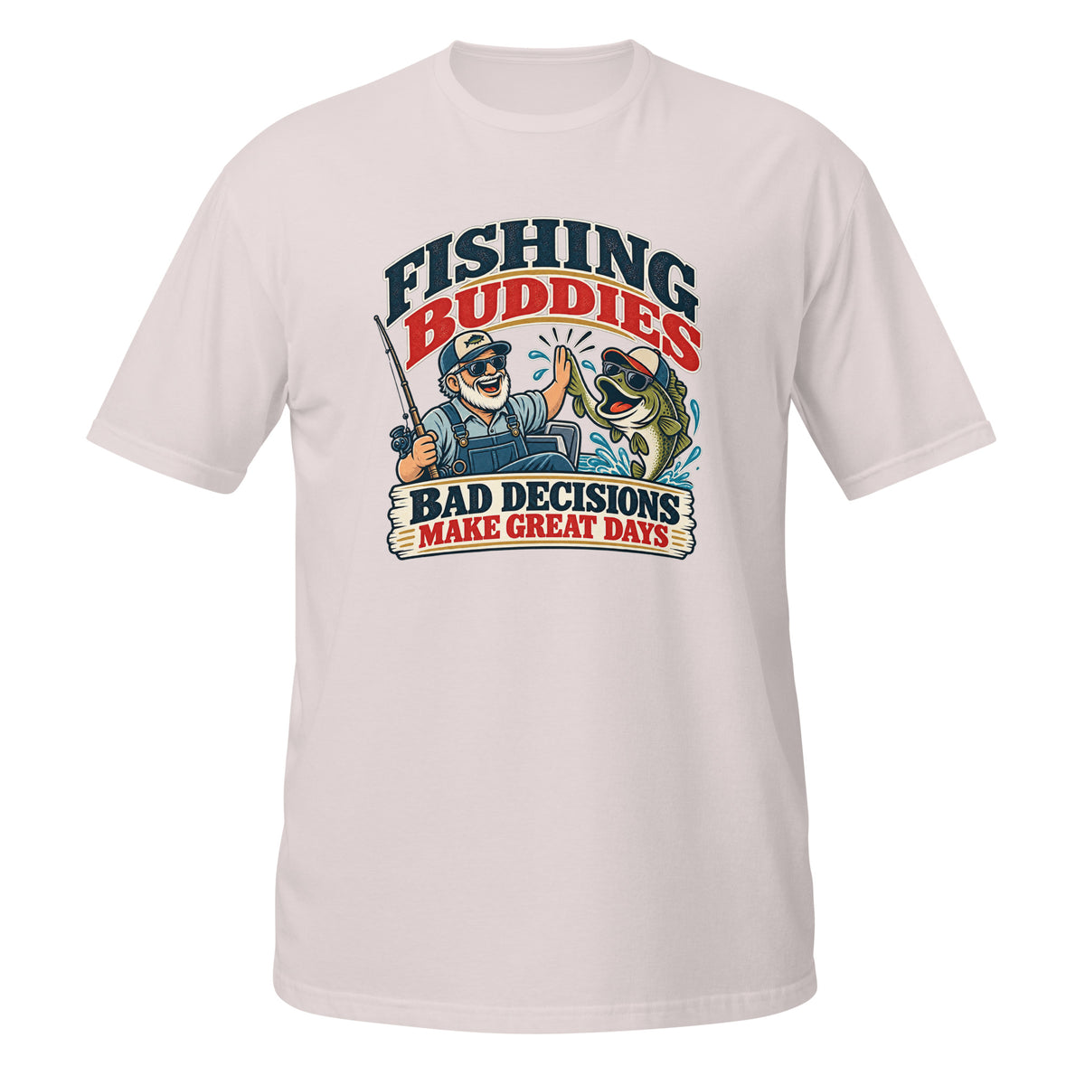 Fishing Buddies Bad Decisions Make Great Days Tee in ice grey, front view