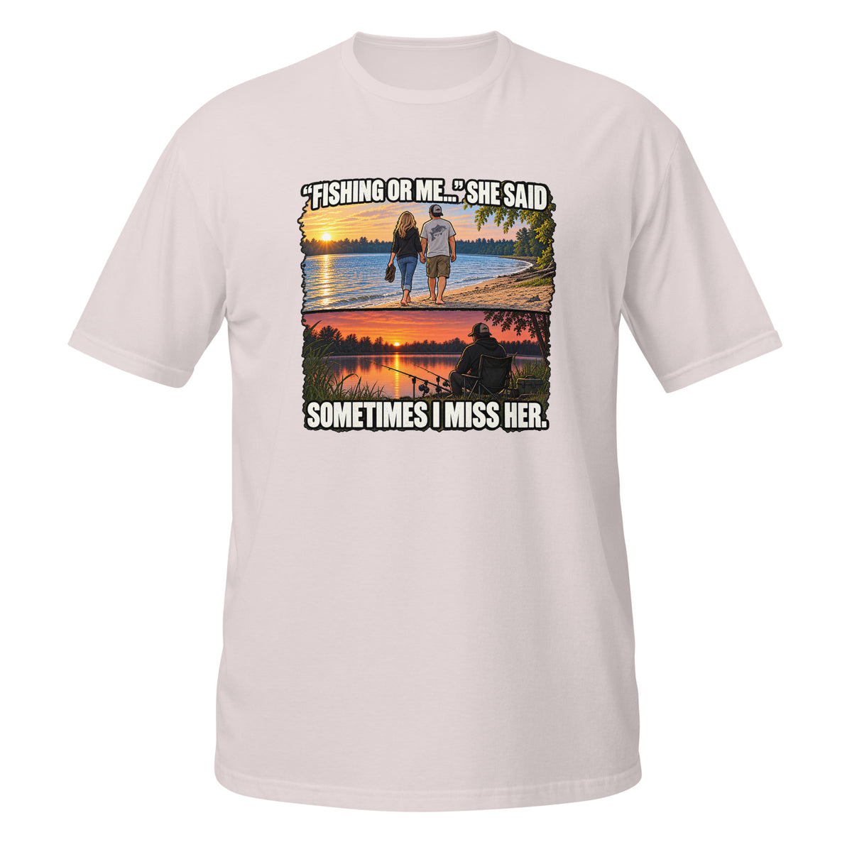 Fishing or Me Sometimes I Miss Her Tee in ice grey, front view