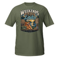 Weekends Are Better at the Lake Fishing Tee in military green, front view