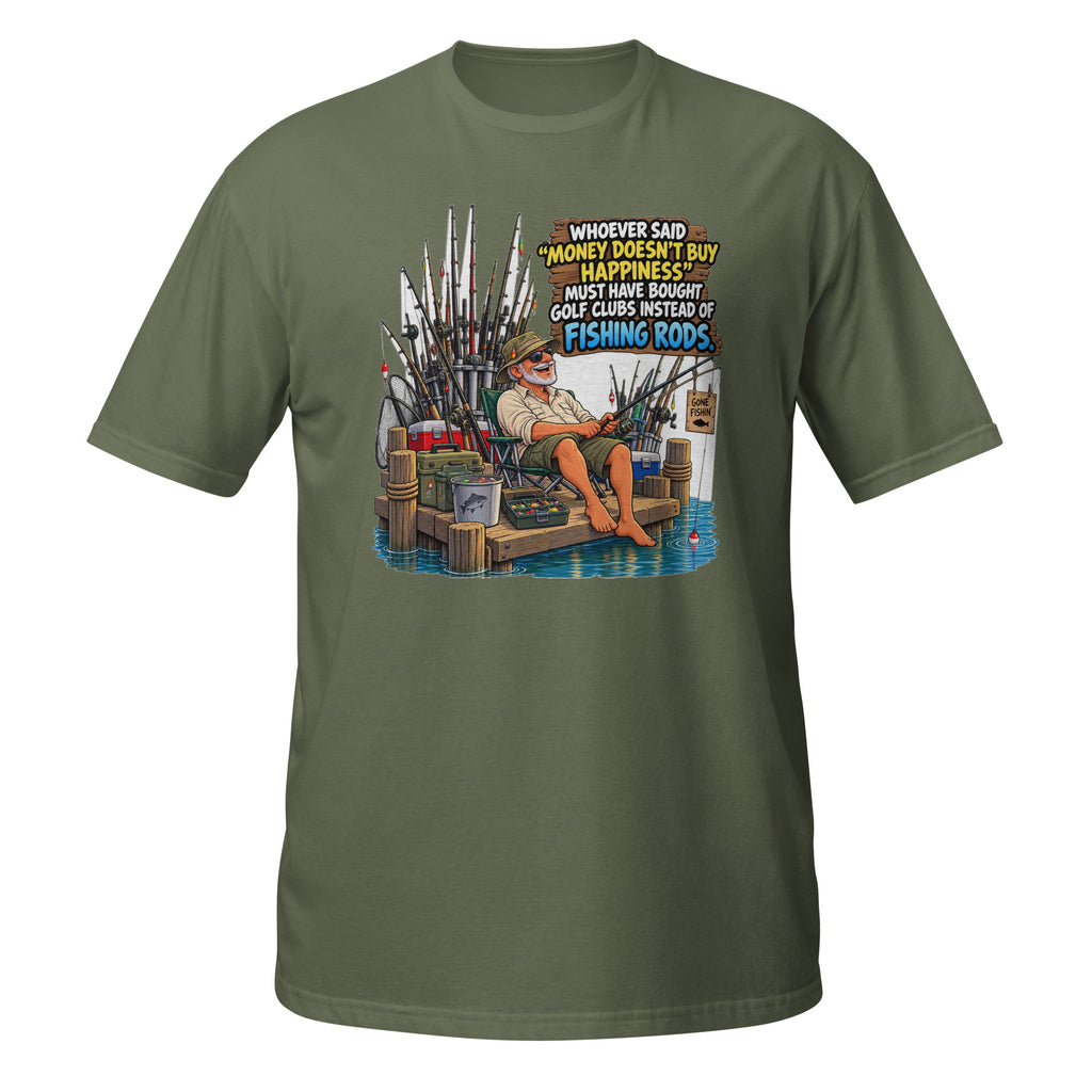 Money Buys Fishing Rods Tee in military green, front view